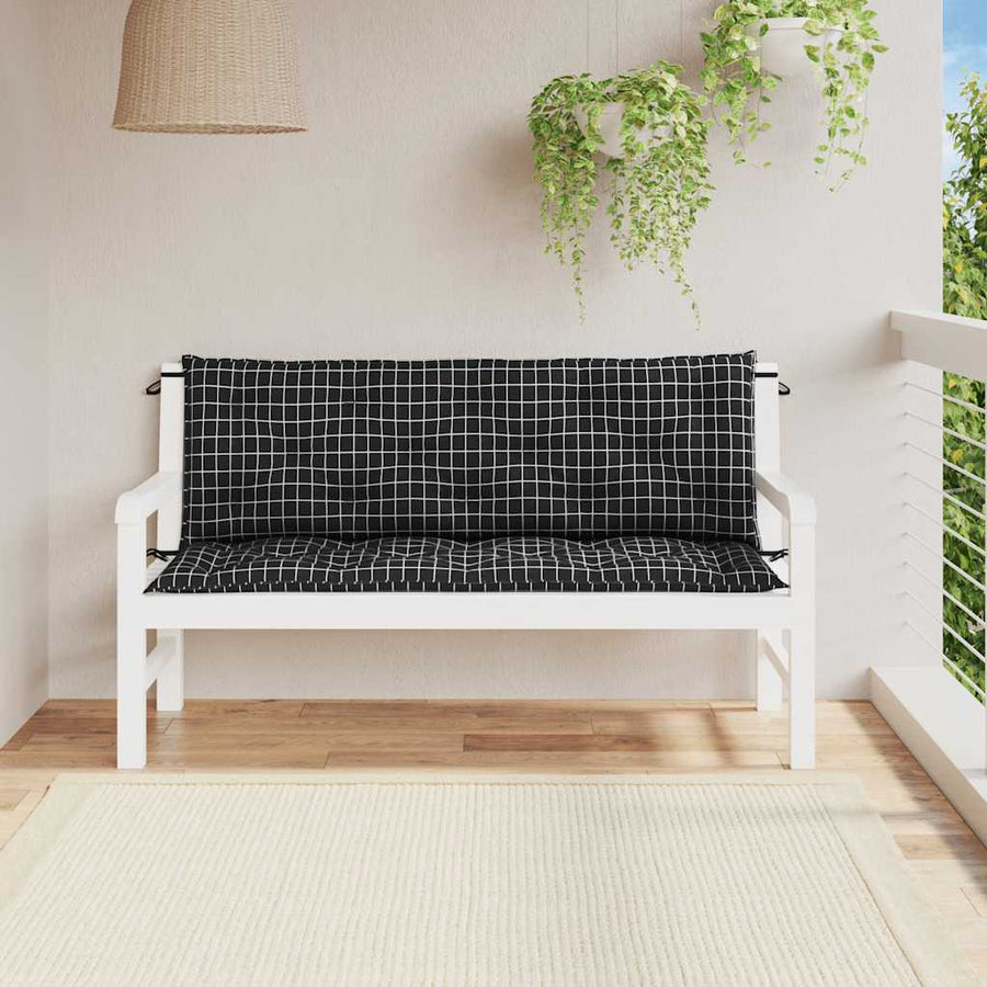 Tuinbankkussens 2 st ruitpatroon 150x50x7 cm stof zwart