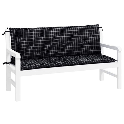 Tuinbankkussens 2 st ruitpatroon 150x50x7 cm stof zwart
