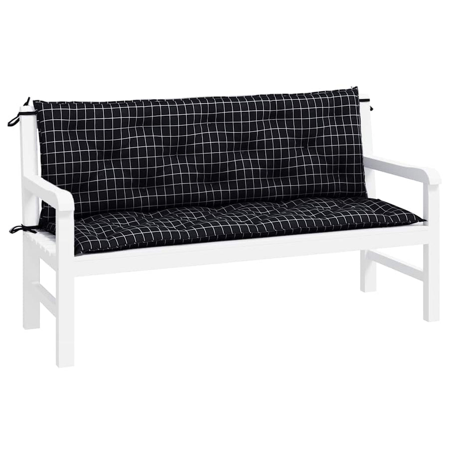 Tuinbankkussens 2 st ruitpatroon 150x50x7 cm stof zwart