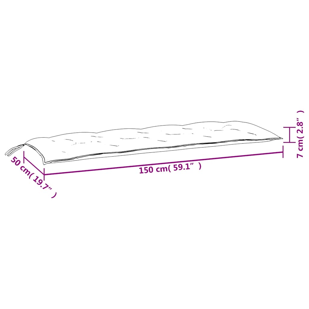 Tuinbankkussens 2 st ruitpatroon 150x50x7 cm stof zwart