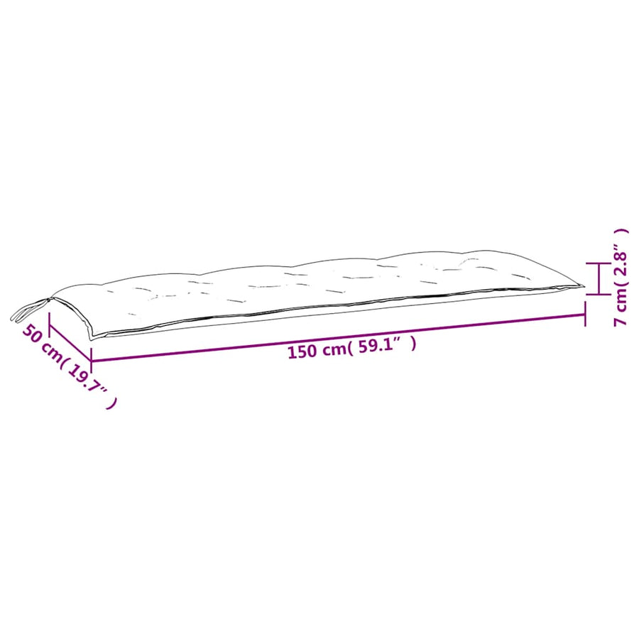 Tuinbankkussens 2 st ruitpatroon 150x50x7 cm stof zwart