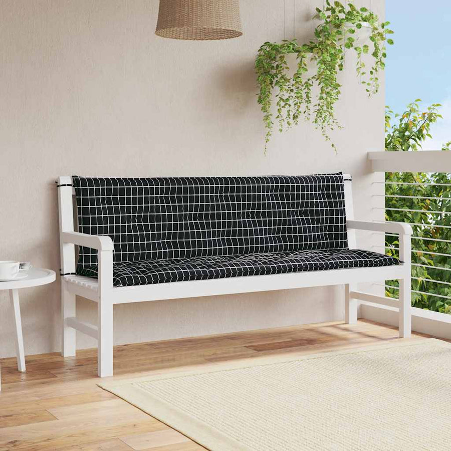 Tuinbankkussens 2 st ruitpatroon 150x50x7 cm stof zwart