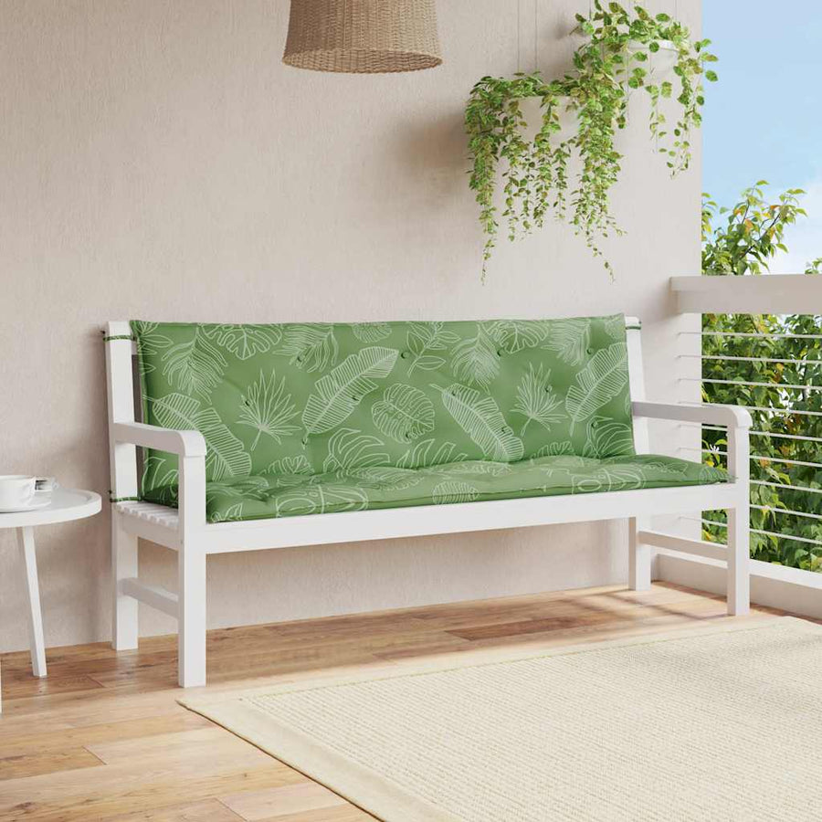 Tuinbankkussens 2 st bladpatroon 150x50x7 cm stof