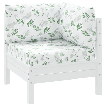 Palletkussens 3 St Bladpatroon Oxford Stof Wit en groen Hoekbank
