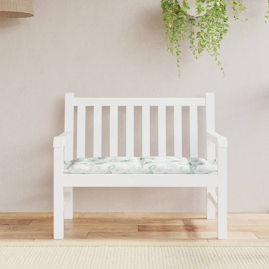 Tuinbankkussen Bladpatroon 110X50X7 Cm Stof Wit en groen