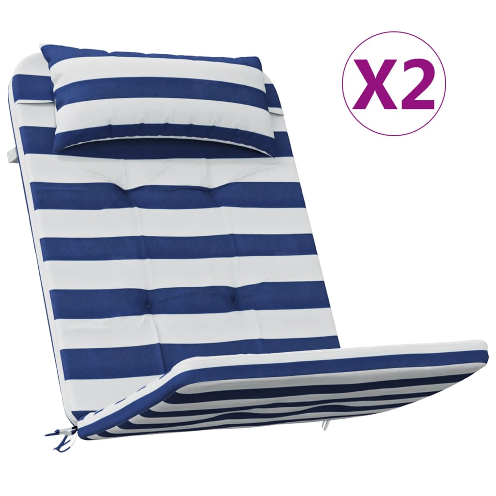 Stoelkussens Adirondack 2 st gestreept stof oxford wit en blauw