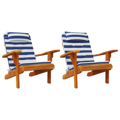 Stoelkussens Adirondack 2 st gestreept stof oxford wit en blauw