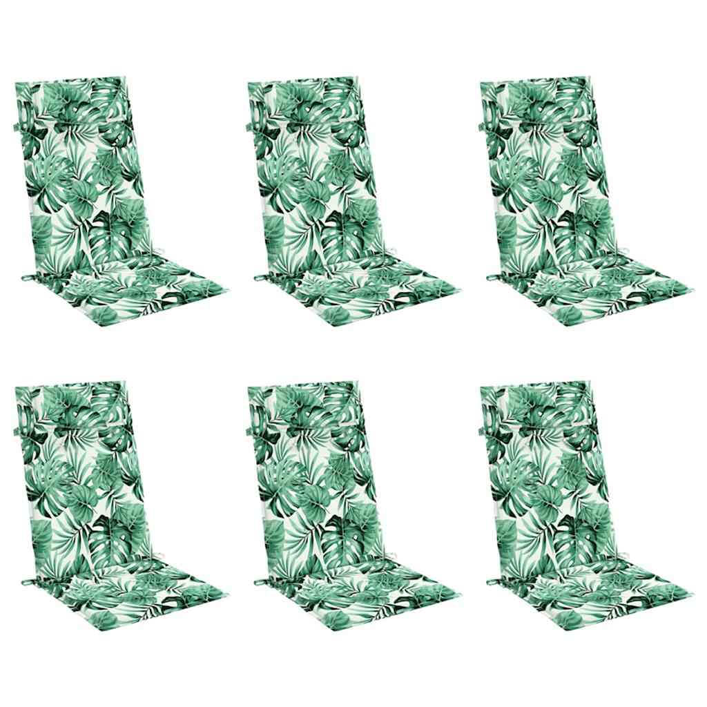 Stoelkussens 6 st hoge rug bladpatroon oxford stof