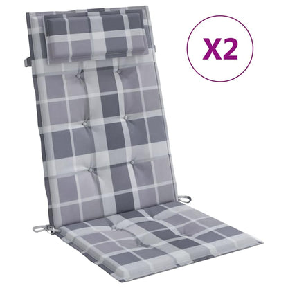 Stoelkussens Hoge Rug Ruitpatroon Oxford Stof Grijs 2 Grijs ruitpatroon
