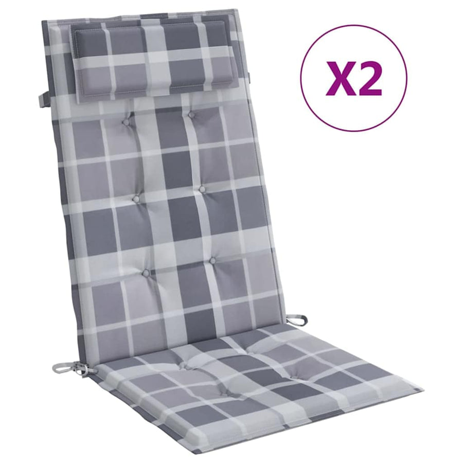 Stoelkussens Hoge Rug Ruitpatroon Oxford Stof Grijs 2 Grijs ruitpatroon