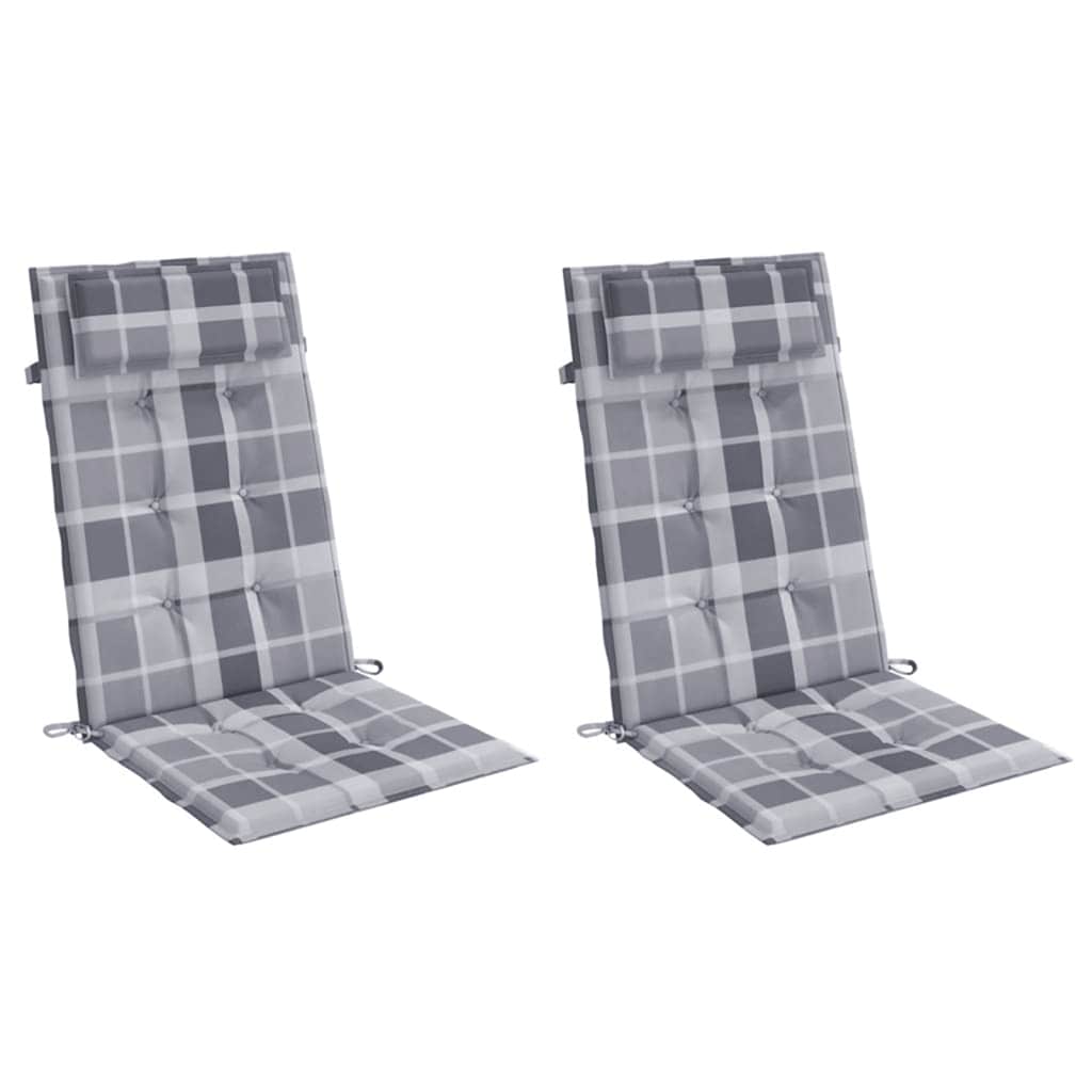 Stoelkussens Hoge Rug Ruitpatroon Oxford Stof Grijs 2 Grijs ruitpatroon