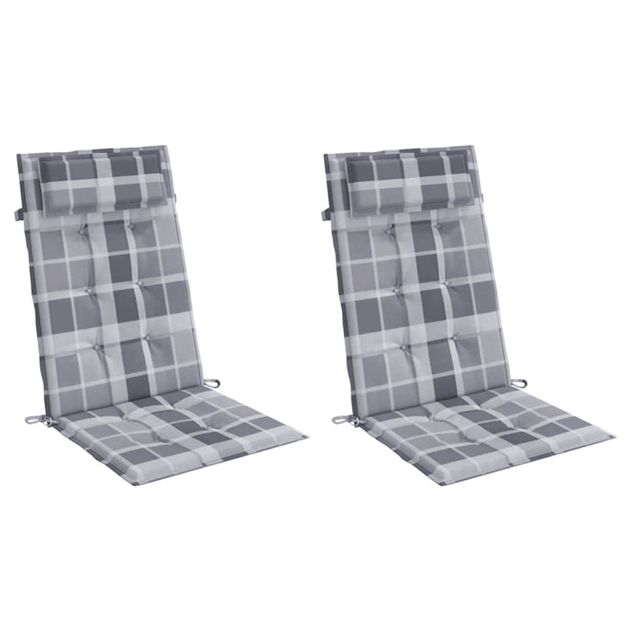 Stoelkussens Hoge Rug Ruitpatroon Oxford Stof Grijs 2 Grijs ruitpatroon