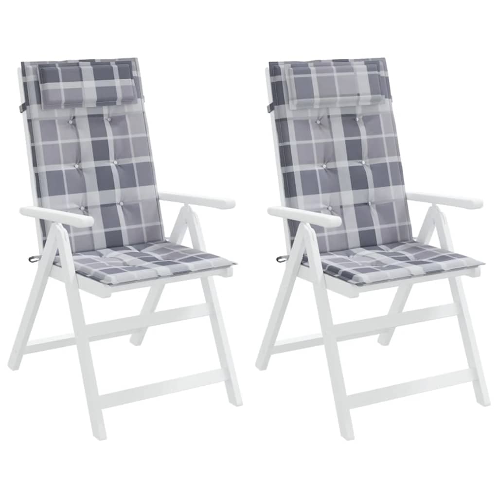Stoelkussens Hoge Rug Ruitpatroon Oxford Stof Grijs 2 Grijs ruitpatroon