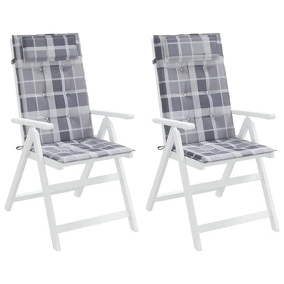 Stoelkussens Hoge Rug Ruitpatroon Oxford Stof Grijs 2 Grijs ruitpatroon