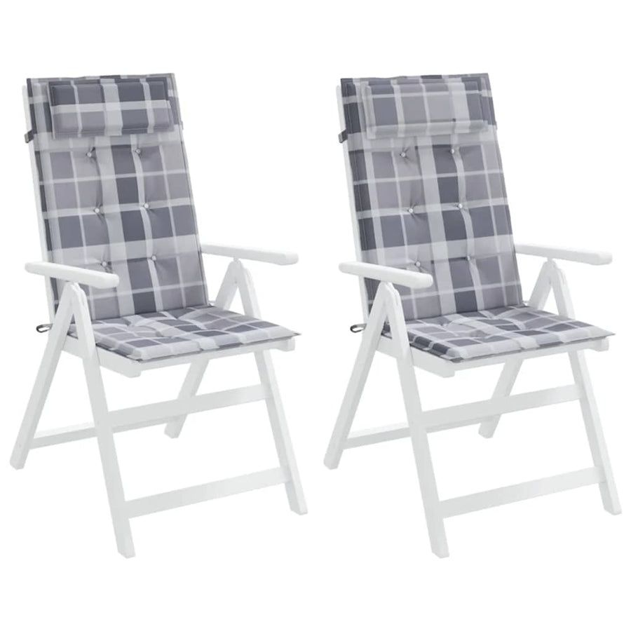 Stoelkussens Hoge Rug Ruitpatroon Oxford Stof Grijs 2 Grijs ruitpatroon