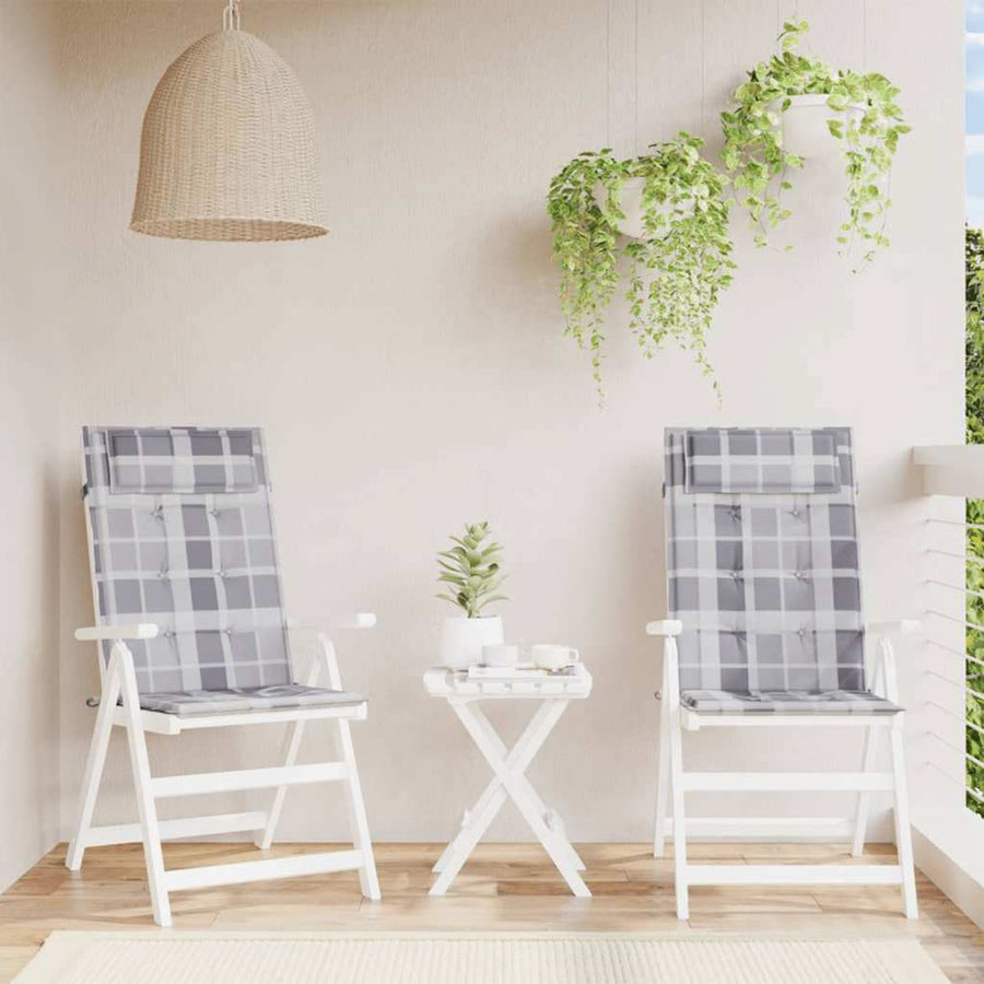 Stoelkussens Hoge Rug Ruitpatroon Oxford Stof Grijs 2 Grijs ruitpatroon