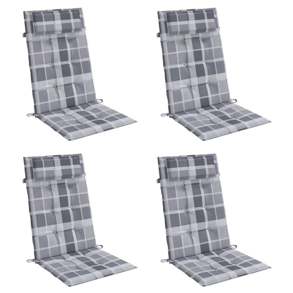 Stoelkussens Hoge Rug Ruitpatroon Oxford Stof Grijs 4 Grijs ruitpatroon