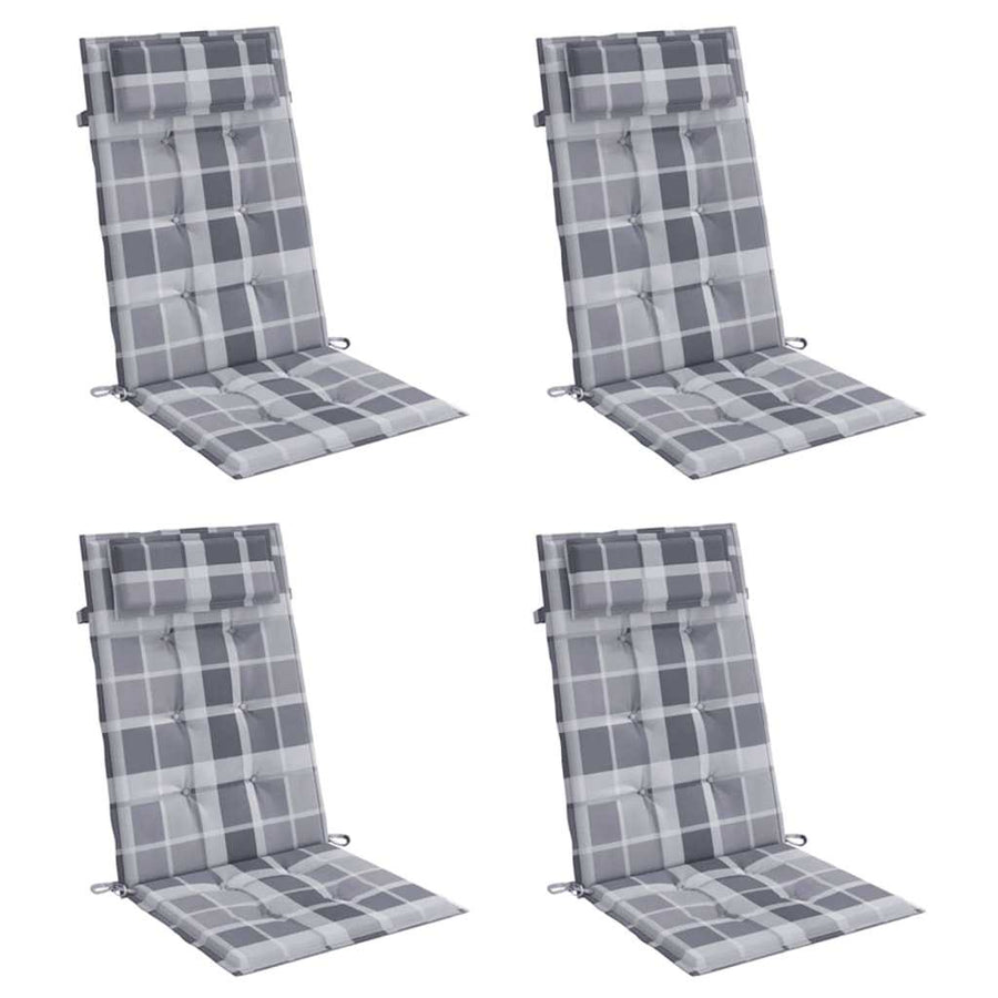Stoelkussens Hoge Rug Ruitpatroon Oxford Stof Grijs 4 Grijs ruitpatroon
