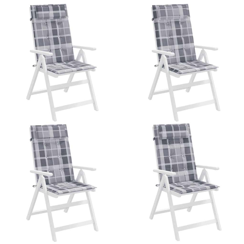 Stoelkussens Hoge Rug Ruitpatroon Oxford Stof Grijs 4 Grijs ruitpatroon