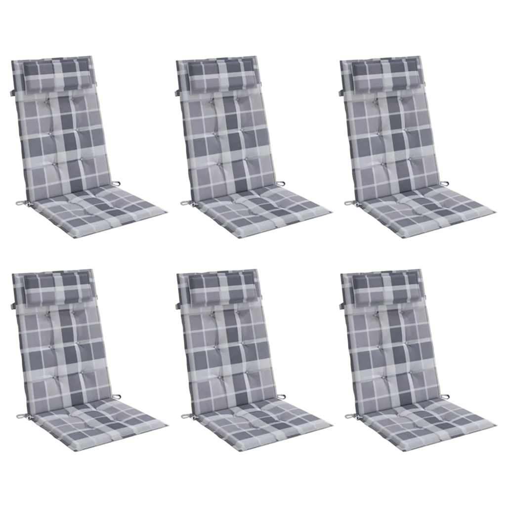 Stoelkussens 6 st hoge rug ruitpatroon oxford stof grijs