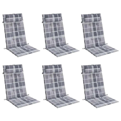 Stoelkussens 6 st hoge rug ruitpatroon oxford stof grijs