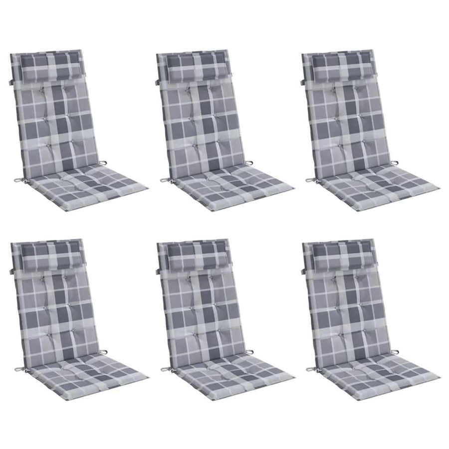 Stoelkussens 6 st hoge rug ruitpatroon oxford stof grijs