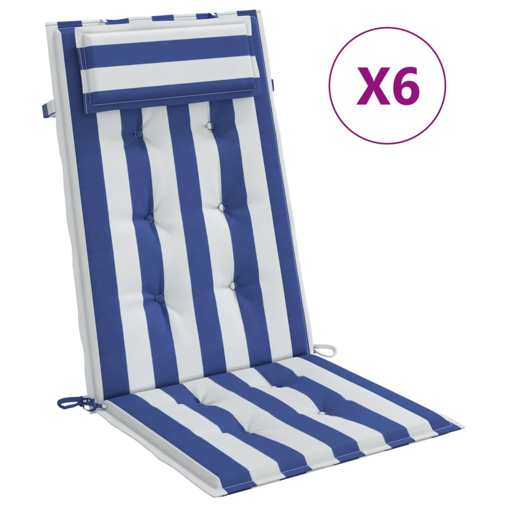 Stoelkussens 6 St Hoge Rug Gestreept Stof Oxford Wit En Blauw
