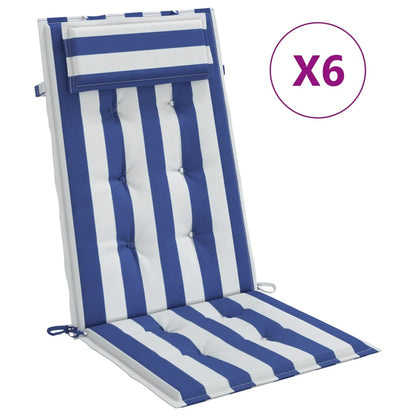 Stoelkussens 6 St Hoge Rug Gestreept Stof Oxford Wit En Blauw