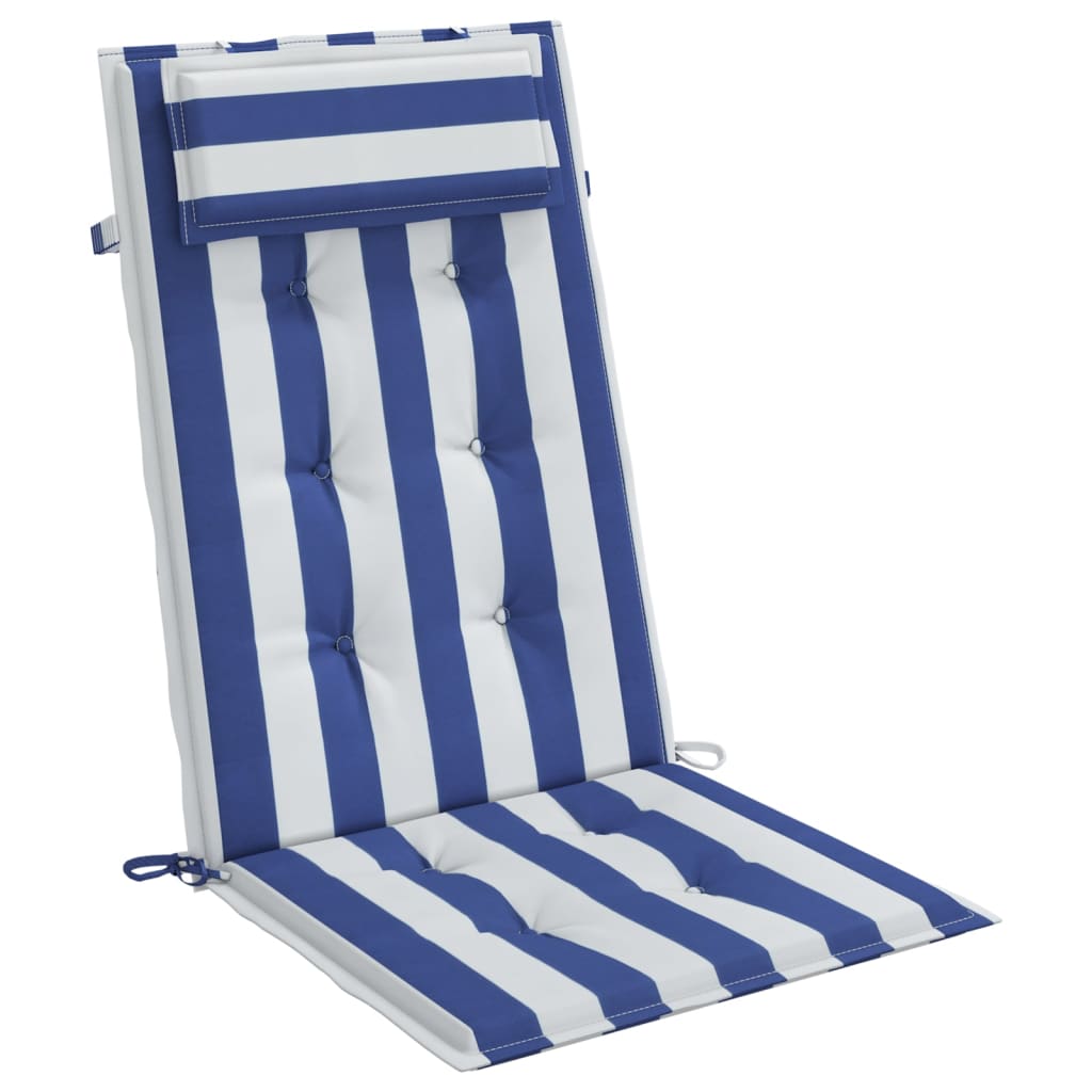 Stoelkussens 6 St Hoge Rug Gestreept Stof Oxford Wit En Blauw