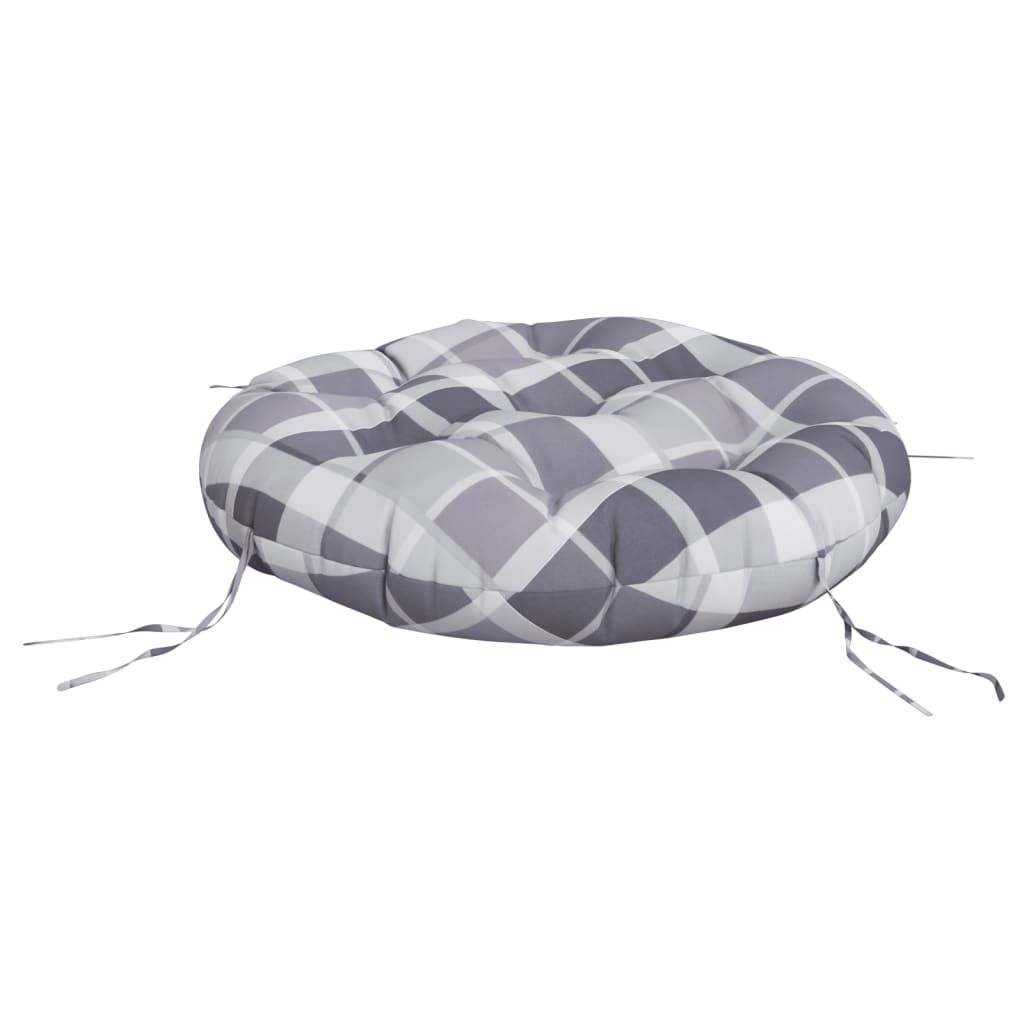 Zitkussen rond ruitpatroon Ø 60x11 cm oxford stof grijs