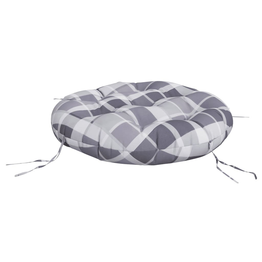 Zitkussen rond ruitpatroon Ø 60x11 cm oxford stof grijs