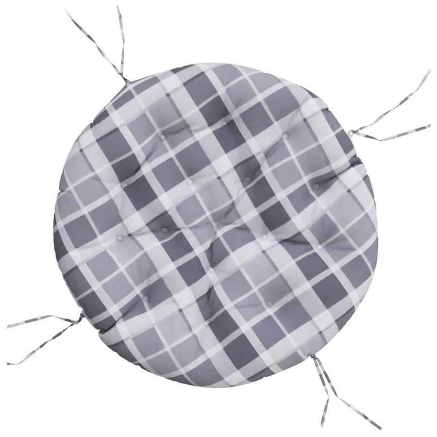 Zitkussen rond ruitpatroon Ø 100x11 cm oxford stof grijs