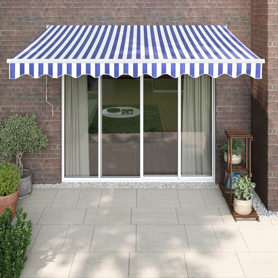 Luifel Elektrisch Uitschuifbaar 3,5X2,5 M 3.5 x 2.5 m Blauw en wit