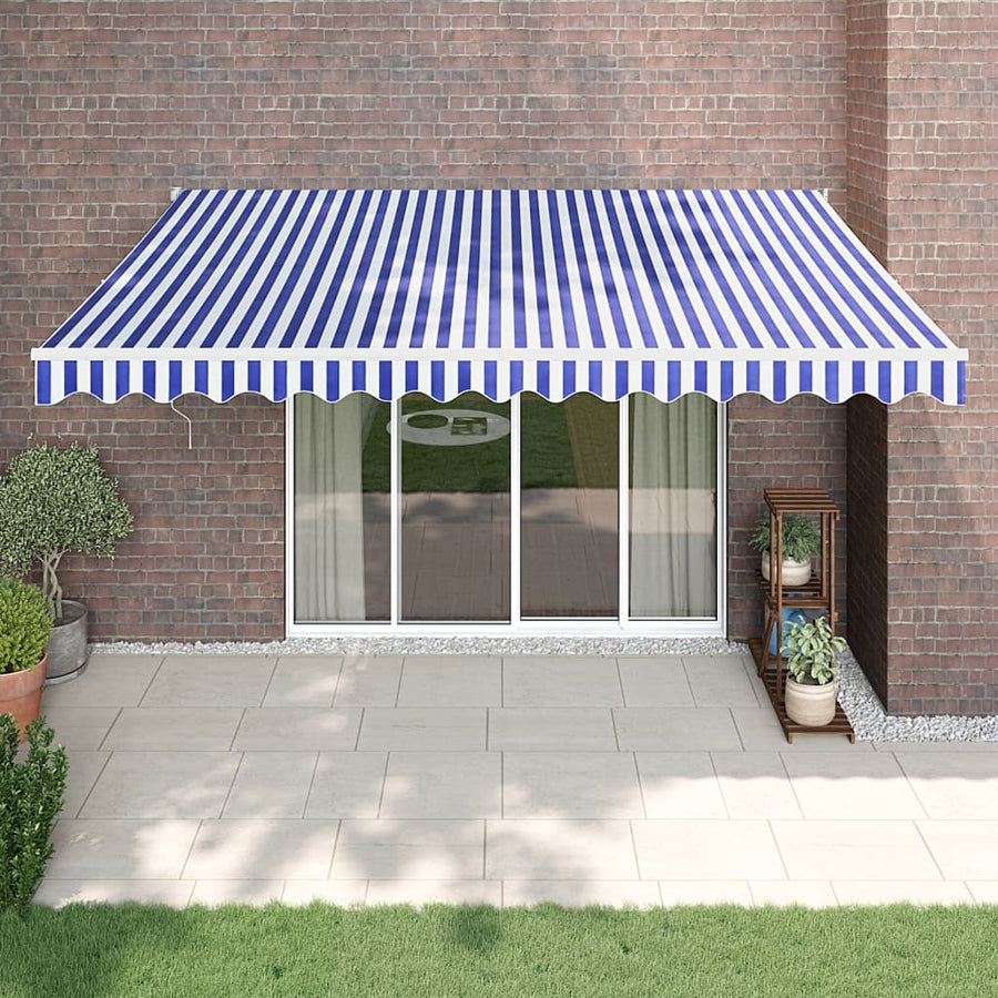 Luifel Automatisch Uitschuifbaar En Blauw En Wit (Wit Frame) 4 x 3 m