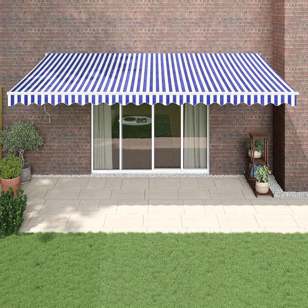 Luifel Automatisch Uitschuifbaar 5 x 3 m Blauw en wit