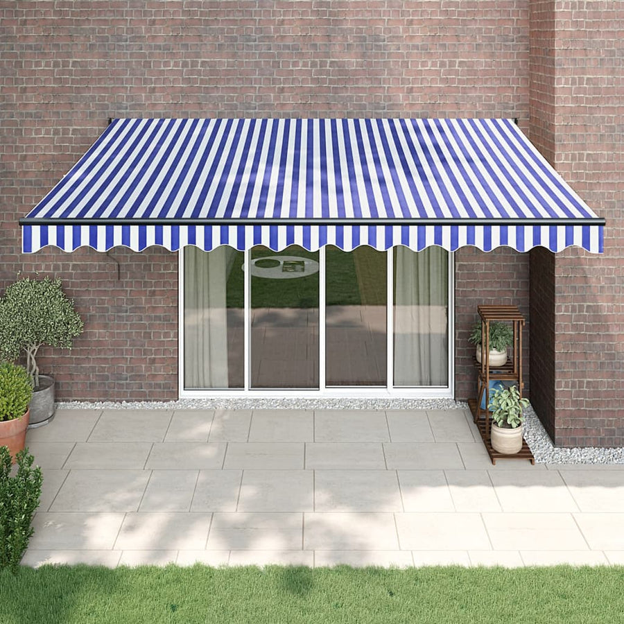 Luifel Automatisch Uitschuifbaar 4,5X3 M En Blauw En Wit (Lijst Antraciet) 4.5 x 3 m