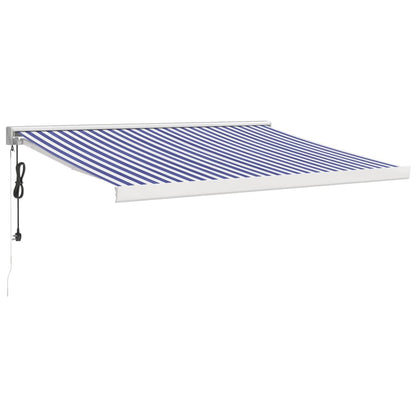 Luifel uittrekbaar 3,5x2,5 m stof en aluminium blauw en wit