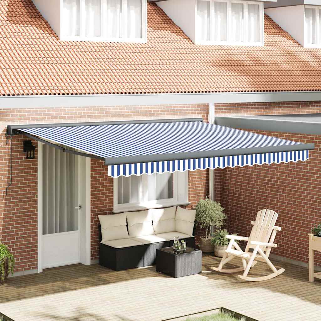 Luifel uittrekbaar 3,5x2,5 m stof en aluminium blauw en wit