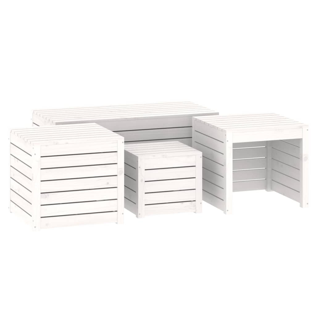 4-Delige Tuinboxset Massief Grenenhout Wit