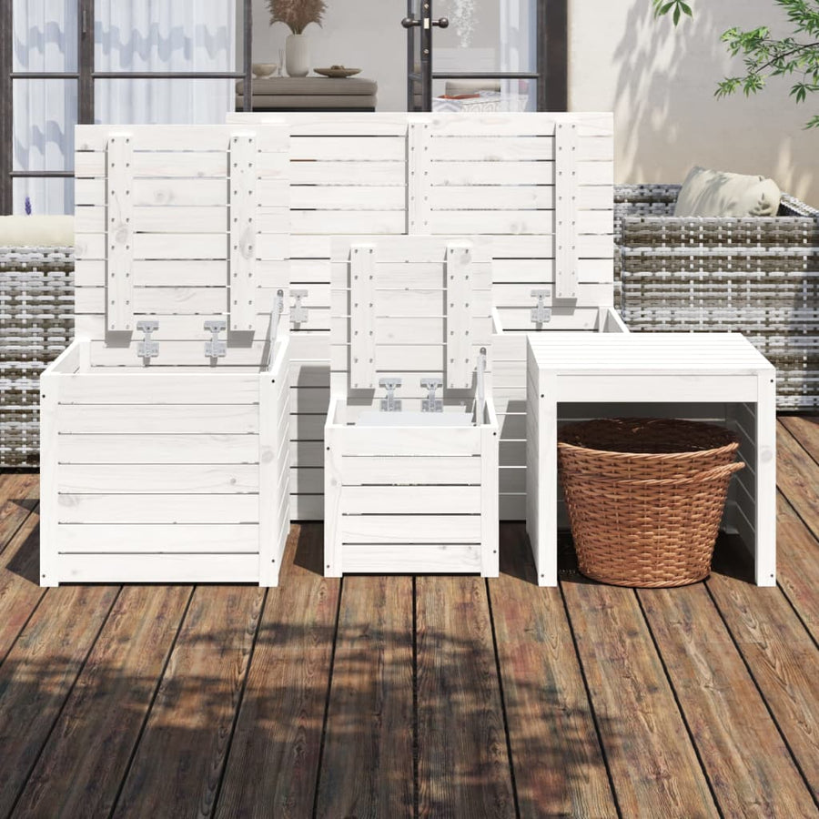 4-Delige Tuinboxset Massief Grenenhout Wit