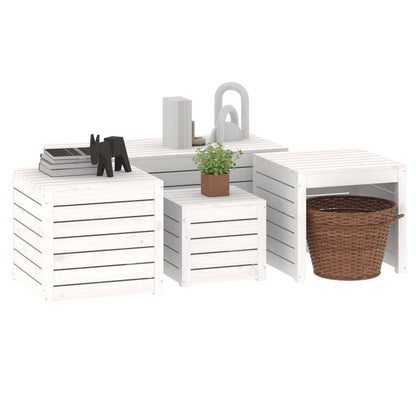 4-Delige Tuinboxset Massief Grenenhout Wit