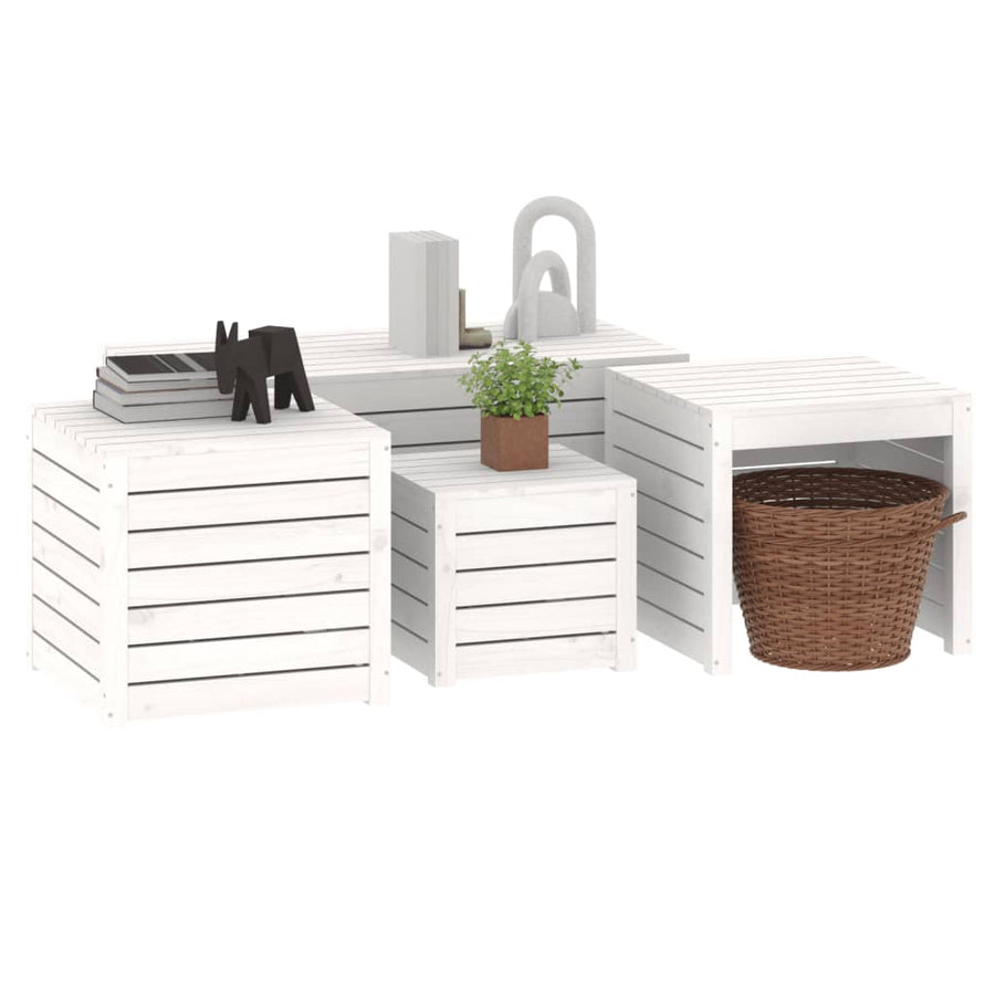 4-Delige Tuinboxset Massief Grenenhout Wit