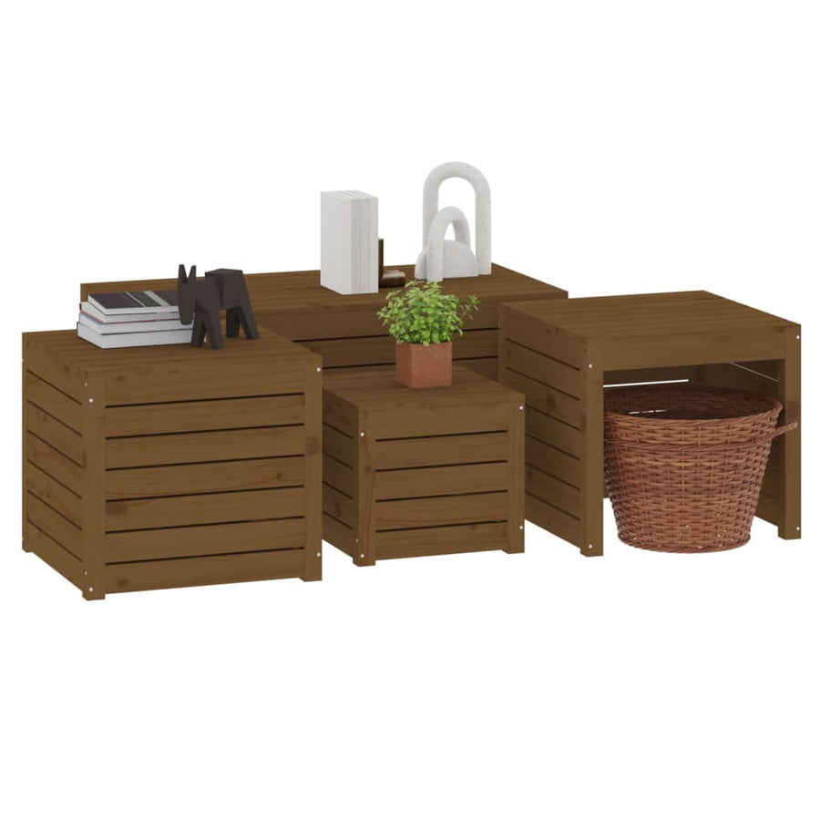4-Delige Tuinboxset Massief Grenenhout Honingbruin