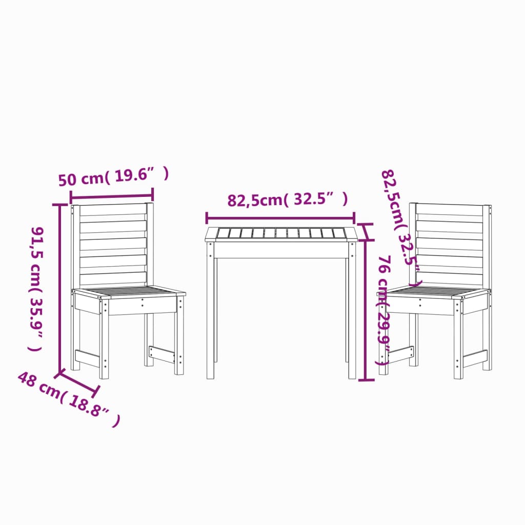 -Delige Bistroset Massief Grenenhout Wit Wit grenenhout