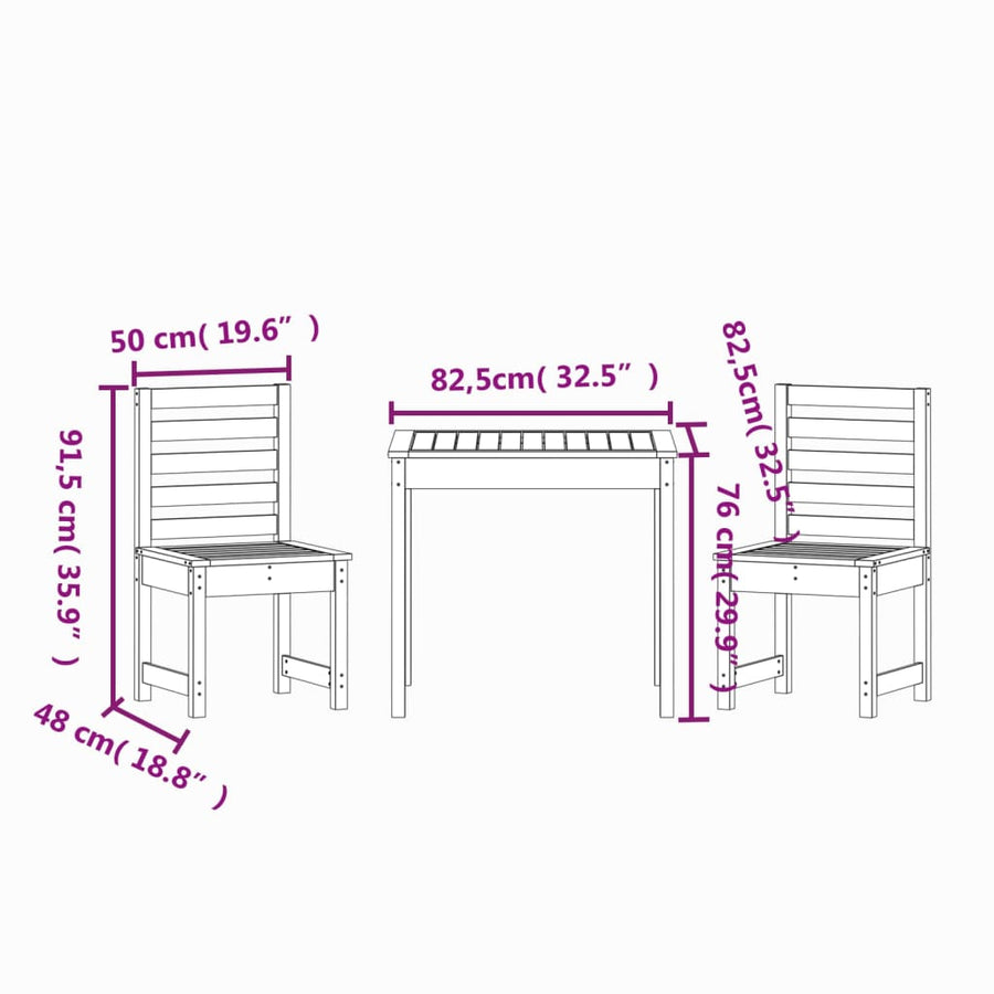 -Delige Bistroset Massief Grenenhout Wit Wit grenenhout