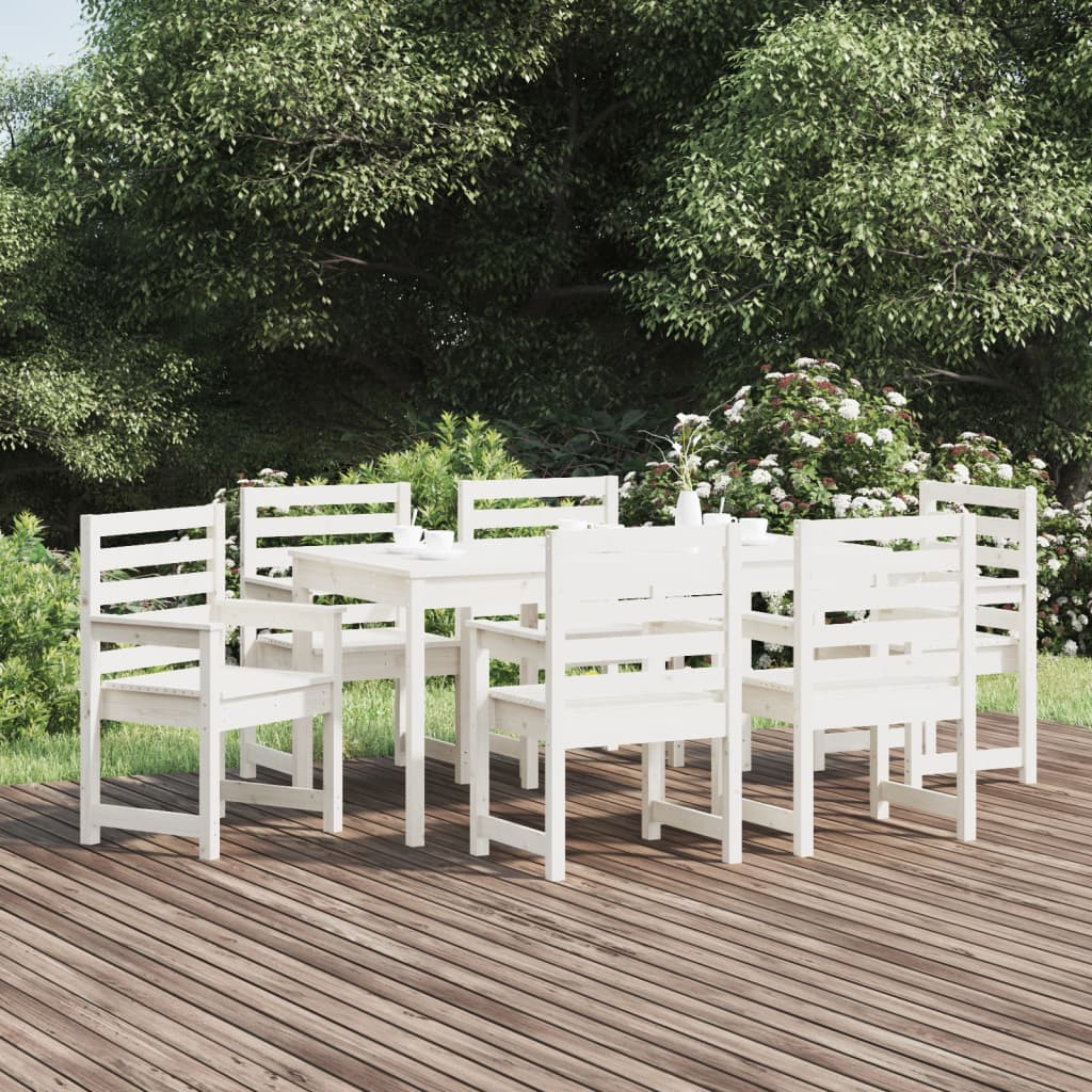 7-Delige Tuinset Massief Grenenhout Wit Wit grenenhout
