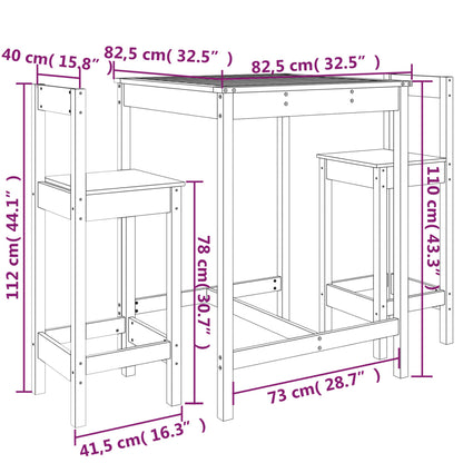 3-Delige Barset Massief Grenenhout Wit