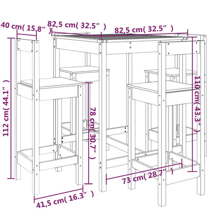 5-Delige Barset Massief Grenenhout Wit