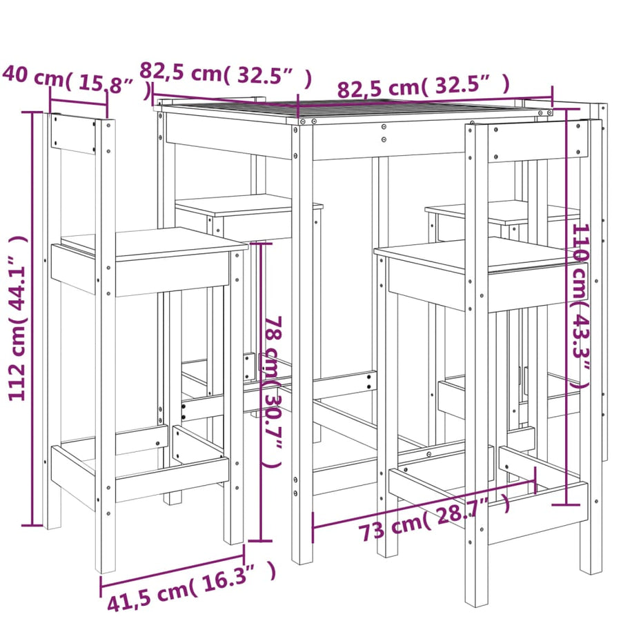 5-Delige Barset Massief Grenenhout Wit