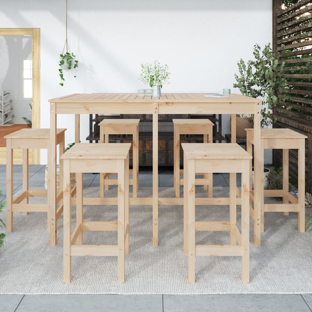 7-Delige Tuinbarset Massief Grenenhout Naturel